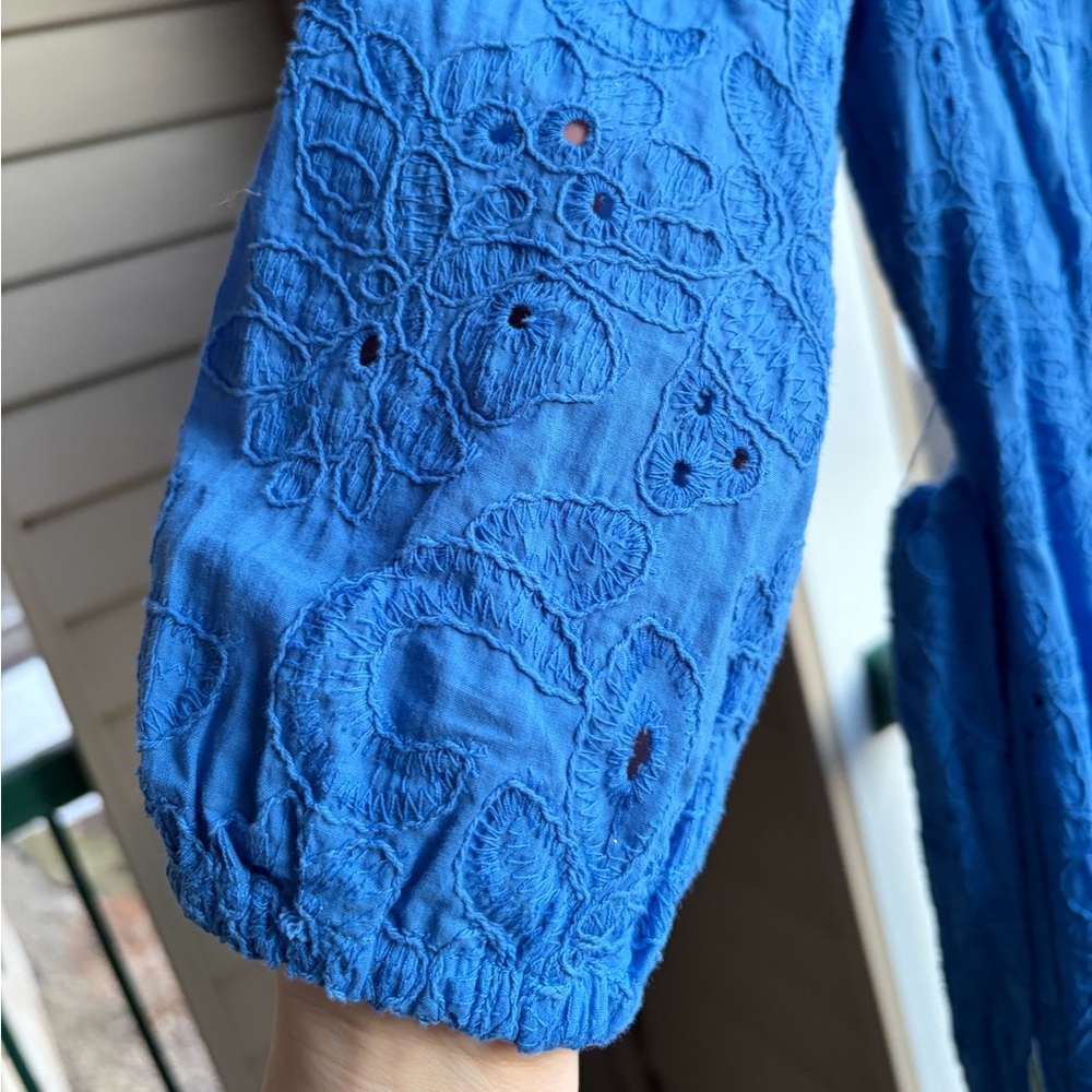 🆕 Tahari Spring Blue Embroidered Shirt Dress XS Belted Button Front Midi Cotton - Picture 10 of 17